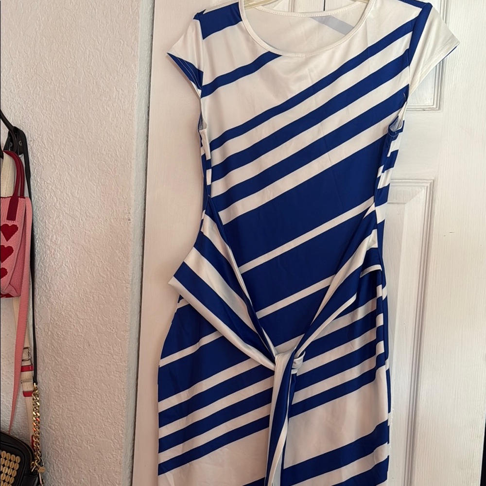 Blue and White Striped Dress